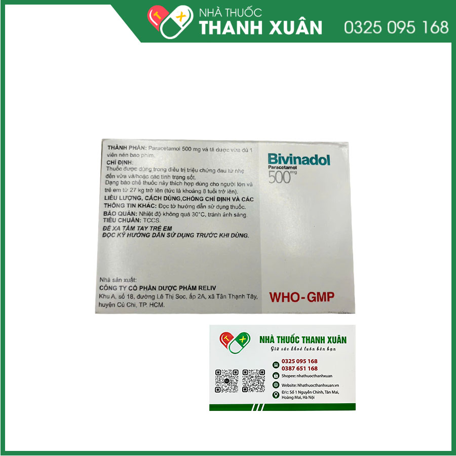 Bivinadol 500mg thuốc giảm đau hạ sốt